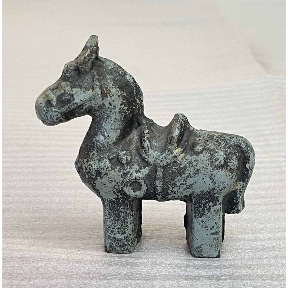 Vintage Cast Iron Chinese Tang Dynasty Style War Horse Sculpture, Patina Finish